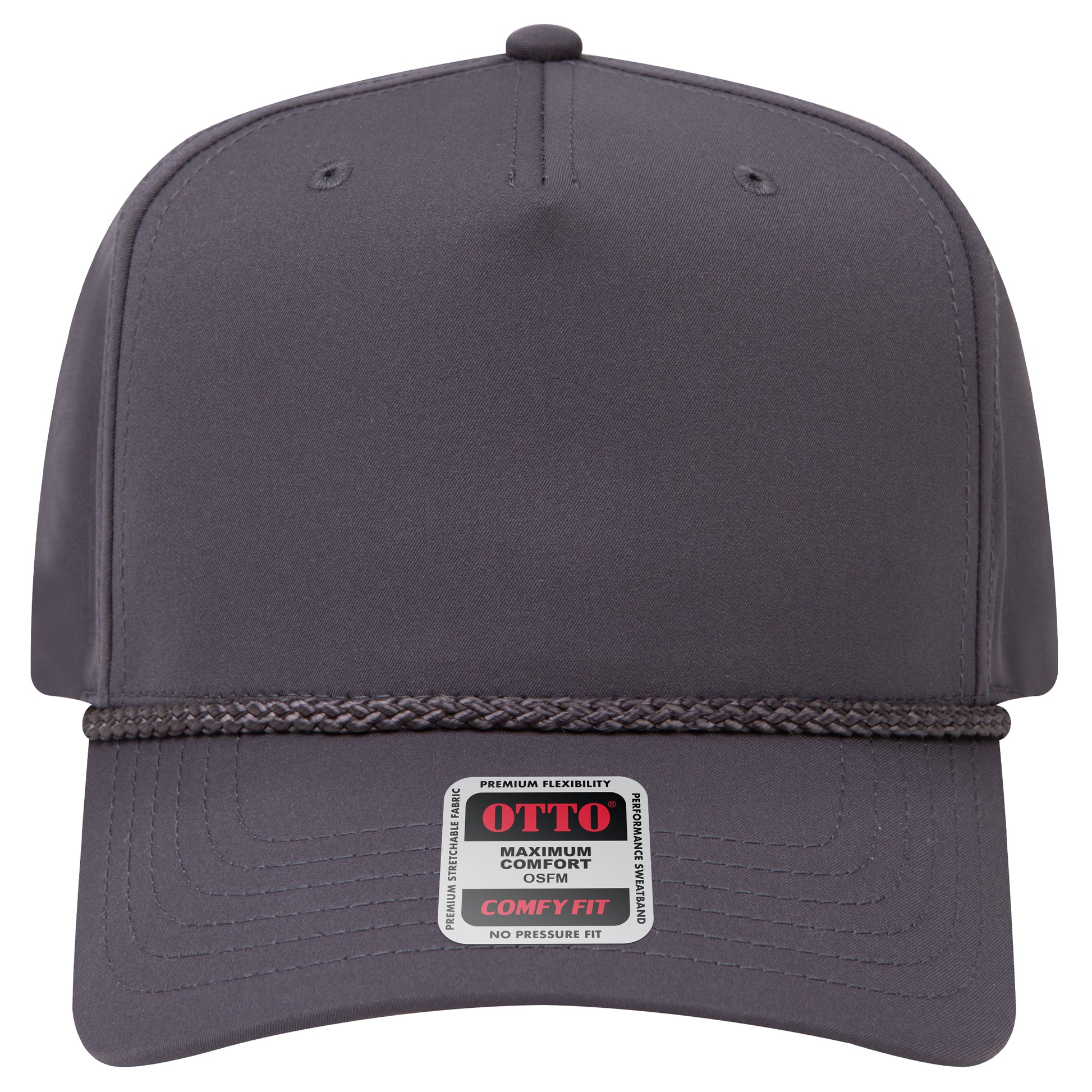 5-Panel Mid Profile Baseball Cap — Stretch Comfort Fit — Custom Leather Patch in Char. Gr