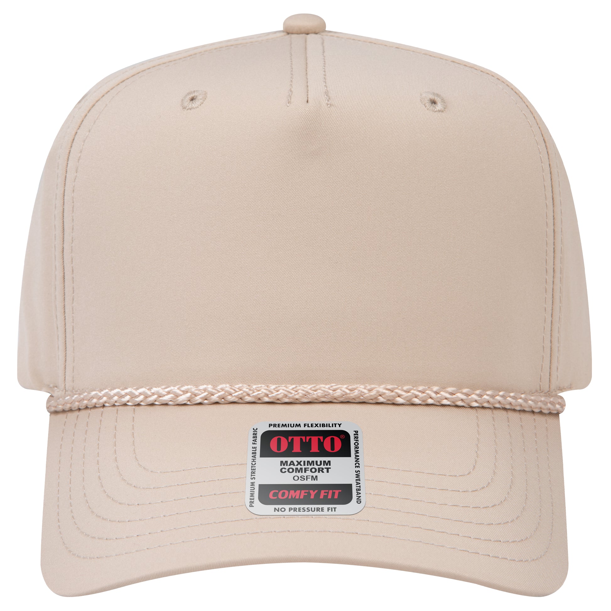 5-Panel Mid Profile Baseball Cap — Stretch Comfort Fit — Custom Leather Patch in Khaki k n ay