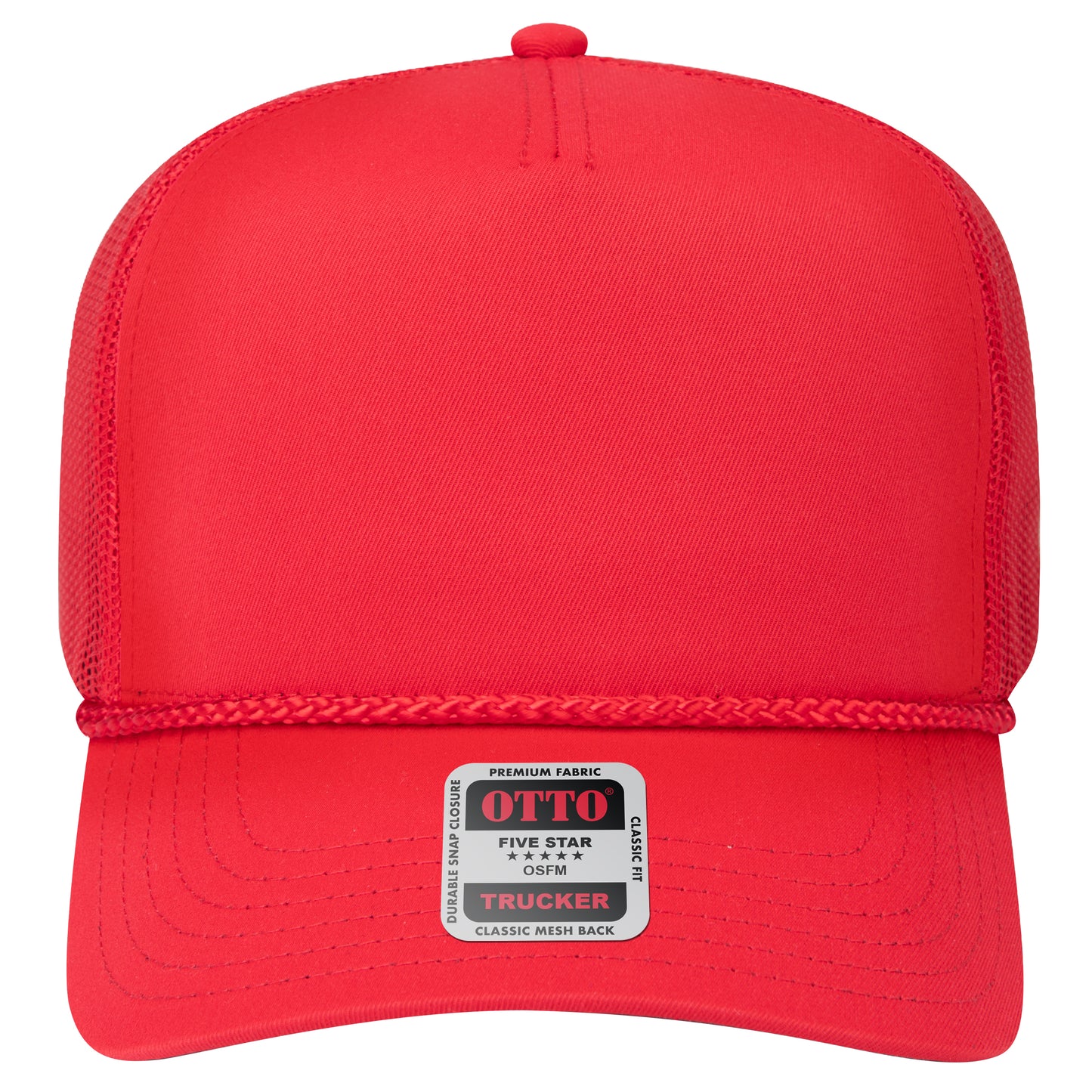 5-Panel Mid Profile Trucker Hat — Custom Leather Patch in Red