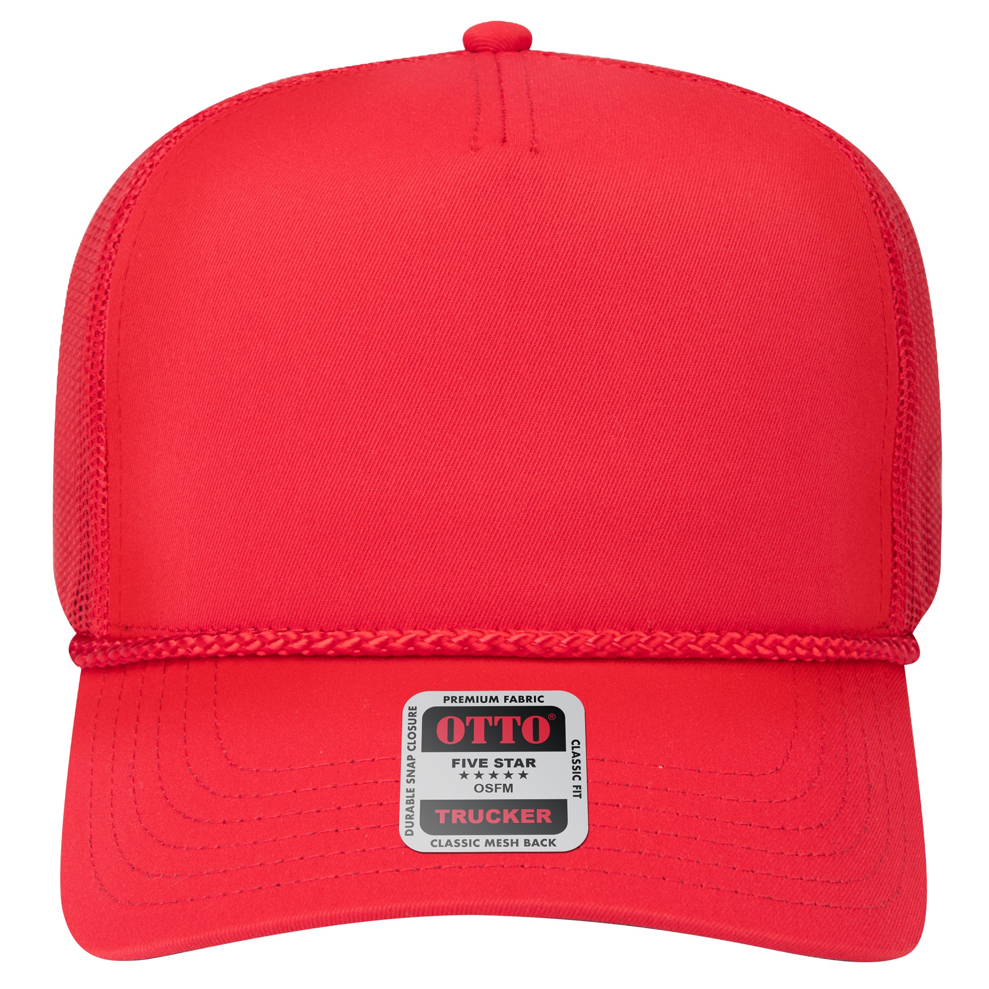 5-Panel Mid Profile Trucker Hat — Custom Leather Patch in Red
