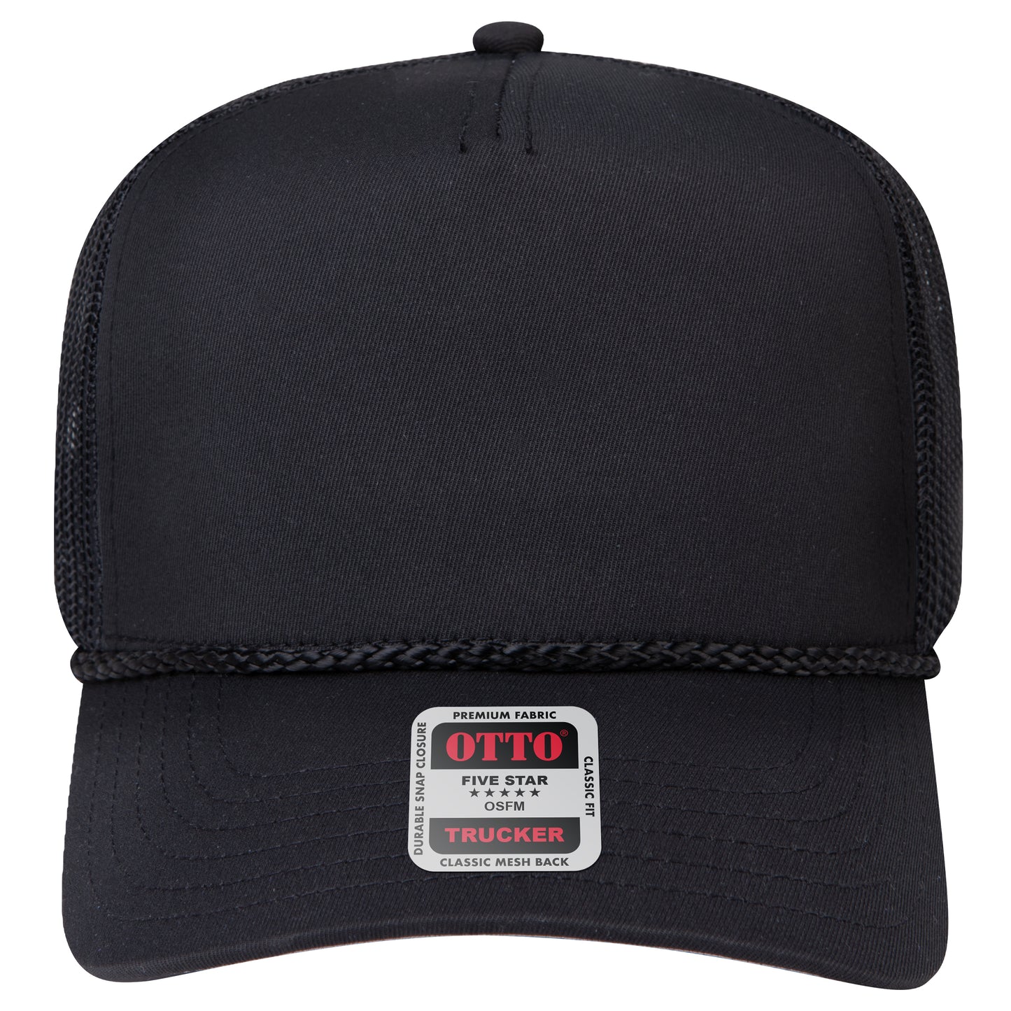 5-Panel Mid Profile Trucker Hat — Custom Leather Patch in Black