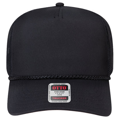 5-Panel Mid Profile Trucker Hat — Custom Leather Patch in Black