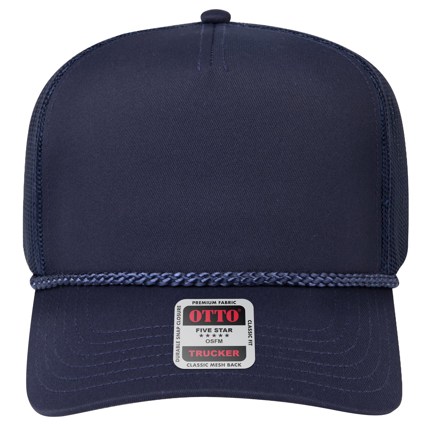 5-Panel Mid Profile Trucker Hat — Custom Leather Patch in Navy