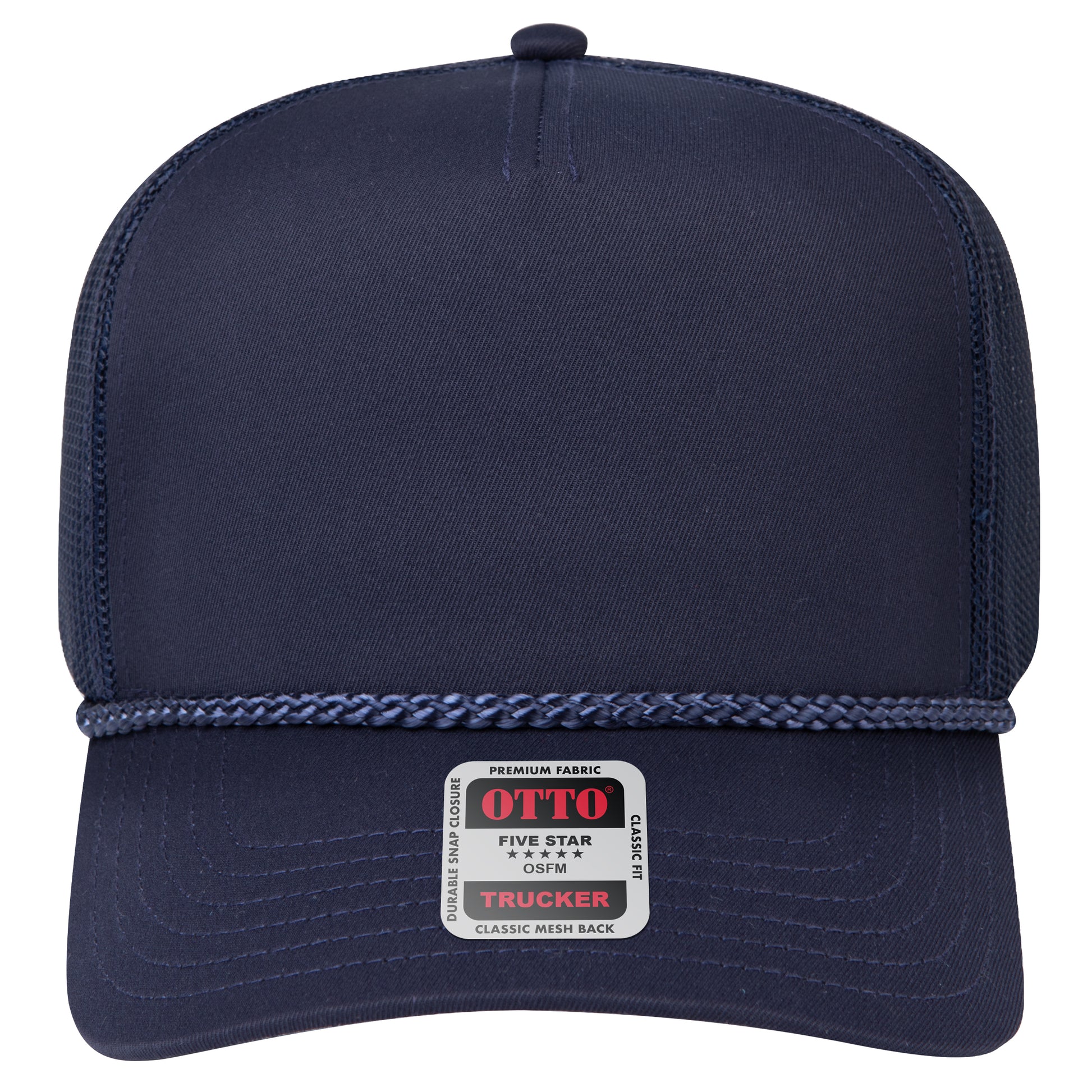 5-Panel Mid Profile Trucker Hat — Custom Leather Patch in Navy
