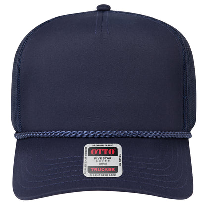 5-Panel Mid Profile Trucker Hat — Custom Leather Patch in Navy