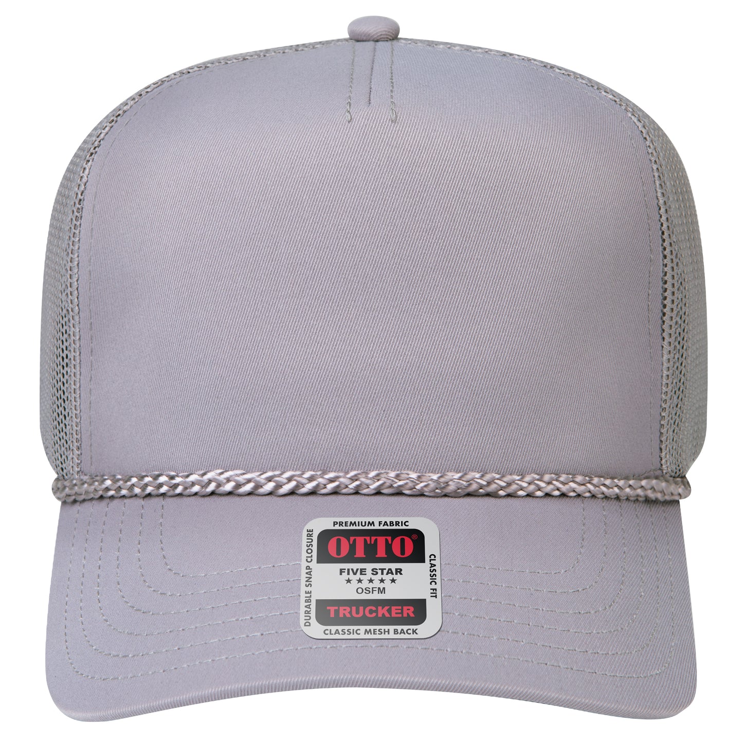 5-Panel Mid Profile Trucker Hat — Custom Leather Patch in Gray
