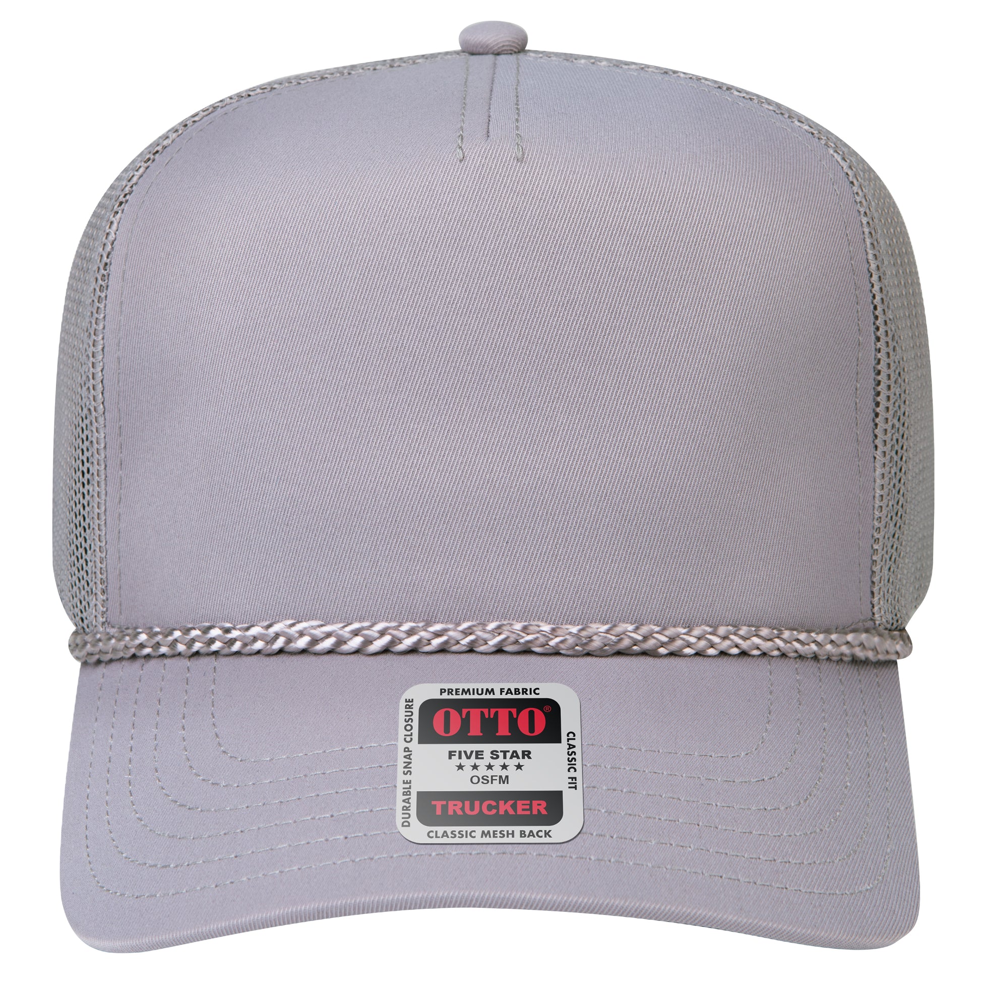 5-Panel Mid Profile Trucker Hat — Custom Leather Patch in Gray