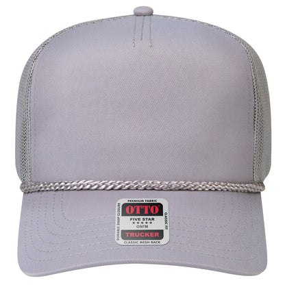 5-Panel Mid Profile Trucker Hat — Custom Leather Patch in Gray