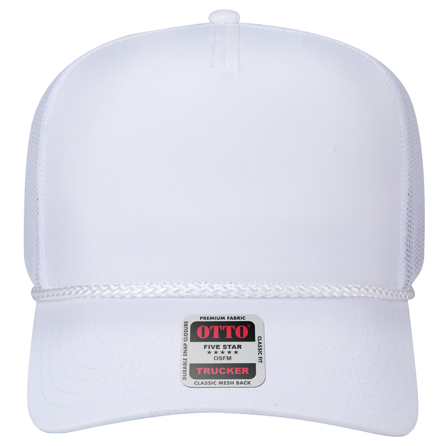 5-Panel Mid Profile Trucker Hat — Custom Leather Patch in White