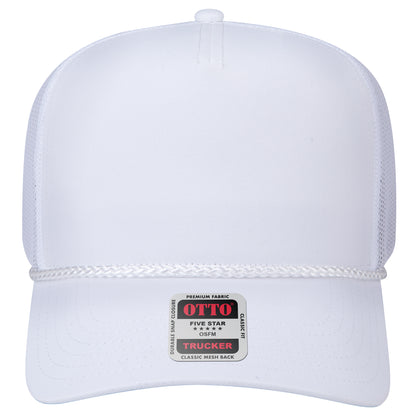 5-Panel Mid Profile Trucker Hat — Custom Leather Patch in White