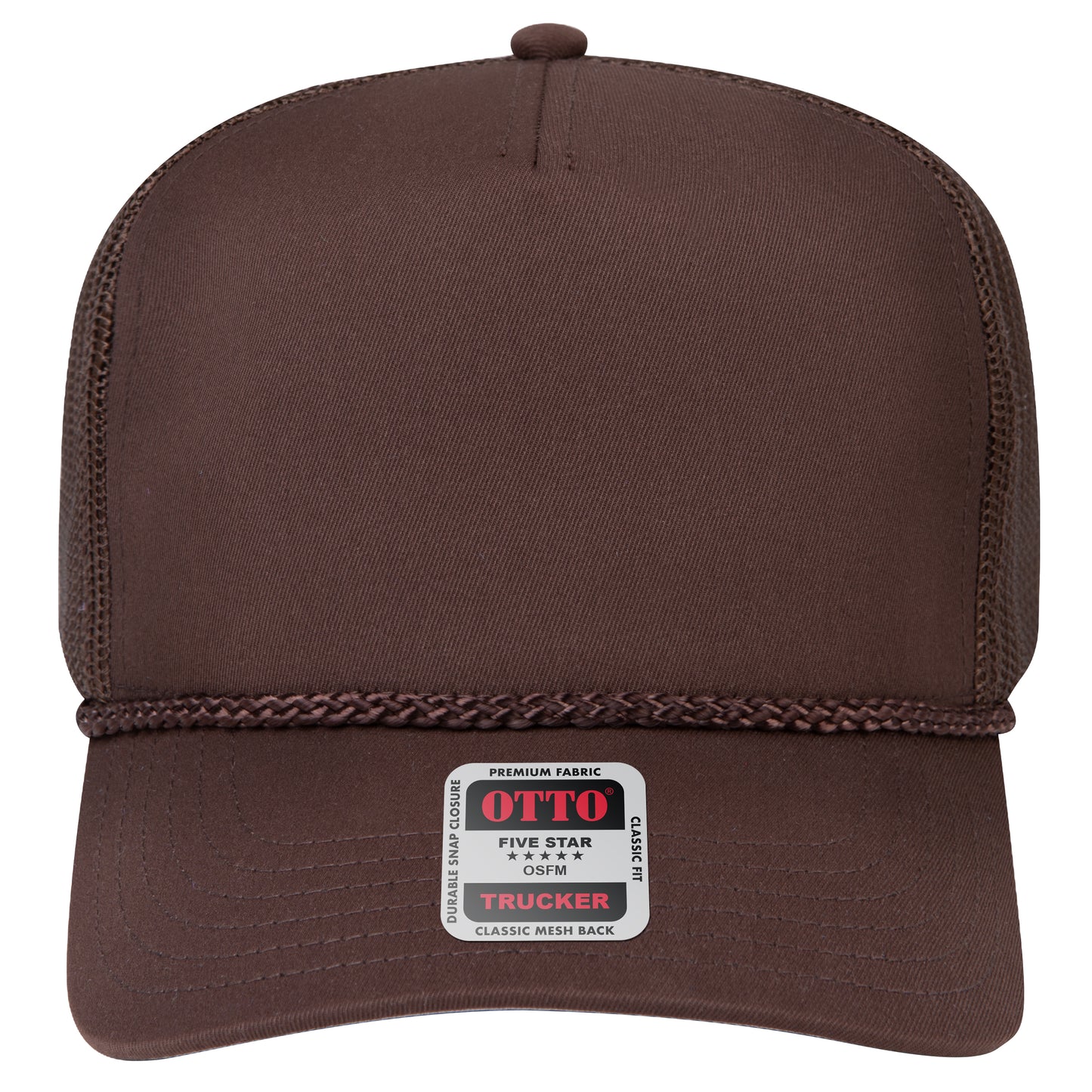 5-Panel Mid Profile Trucker Hat — Custom Leather Patch in Dk. Bro