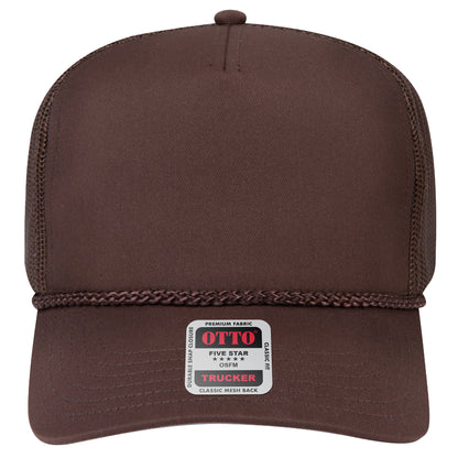 5-Panel Mid Profile Trucker Hat — Custom Leather Patch in Dk. Bro