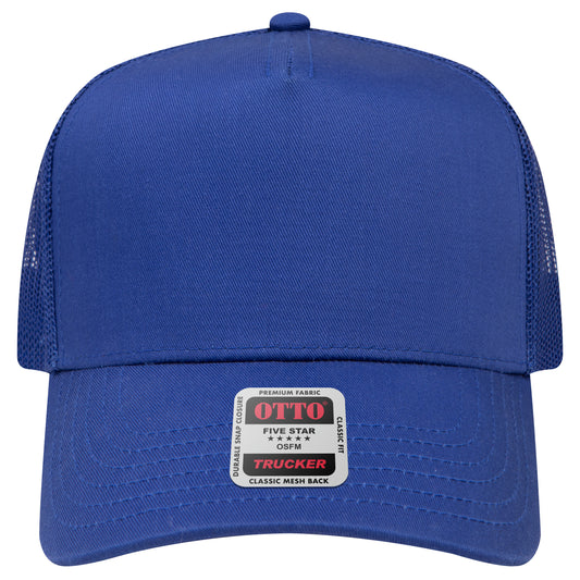 5-Panel Mid Profile Trucker Hat — Custom Leather Patch in Royal
