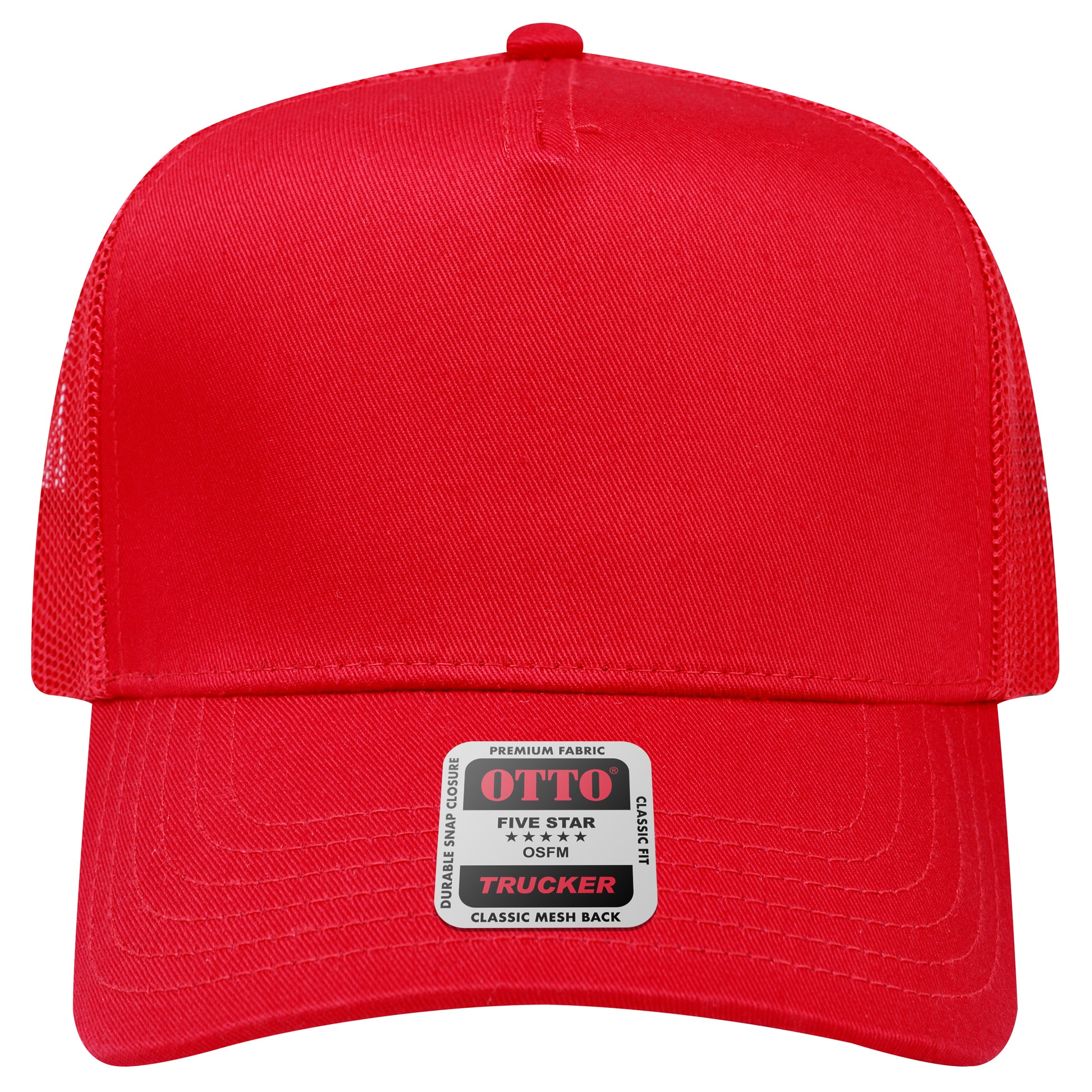 5-Panel Mid Profile Trucker Hat — Custom Leather Patch in Red