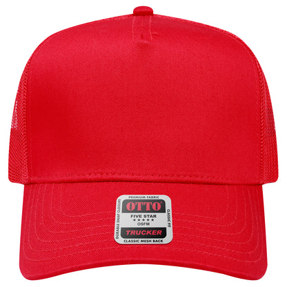5-Panel Mid Profile Trucker Hat — Custom Leather Patch in Red
