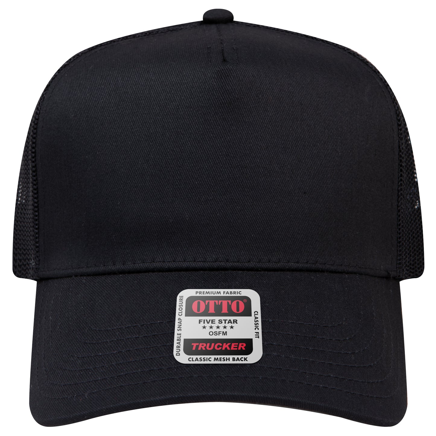 5-Panel Mid Profile Trucker Hat — Custom Leather Patch in Black