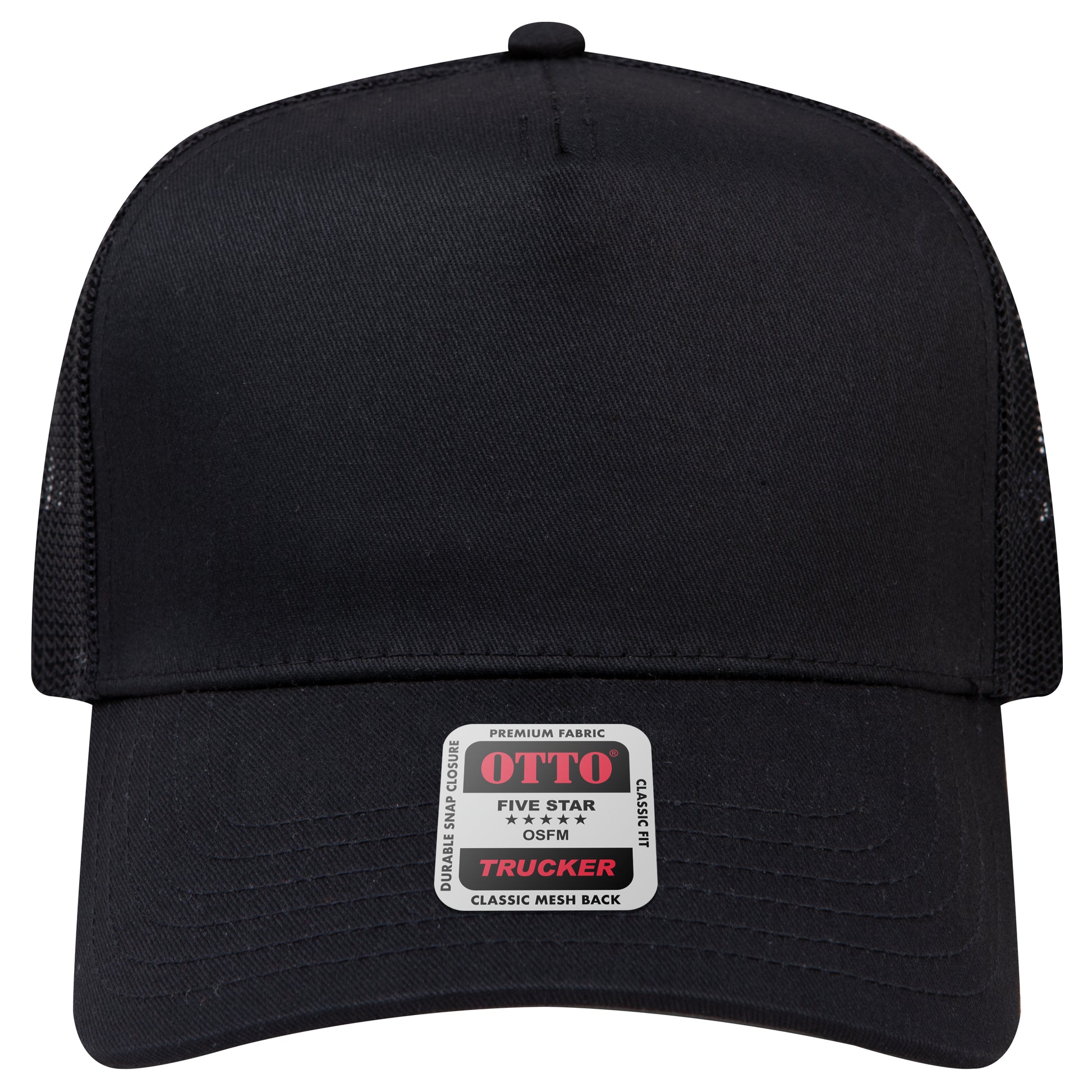 5-Panel Mid Profile Trucker Hat — Custom Leather Patch in Black