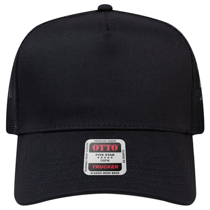 5-Panel Mid Profile Trucker Hat — Custom Leather Patch in Black