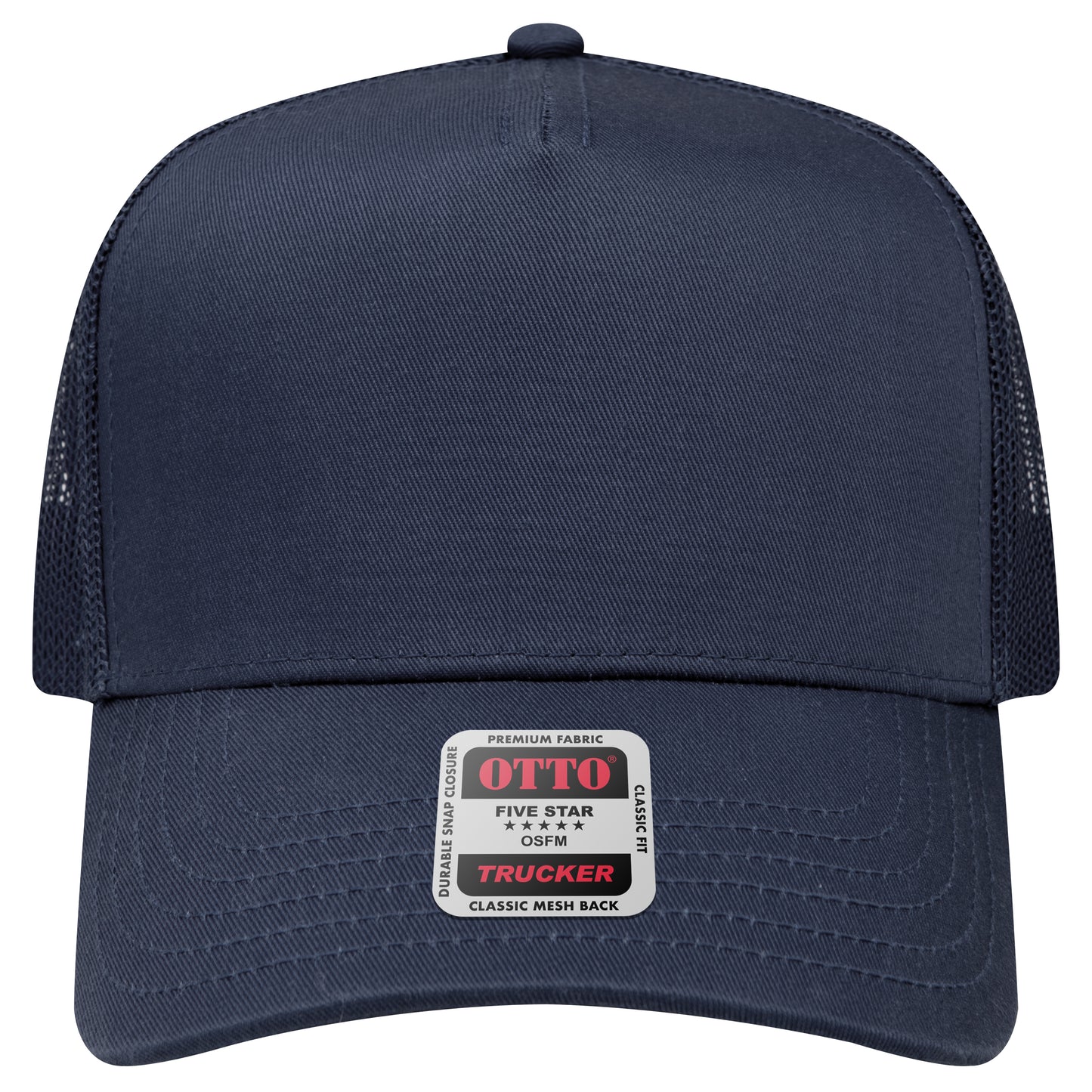 5-Panel Mid Profile Trucker Hat — Custom Leather Patch in Navy