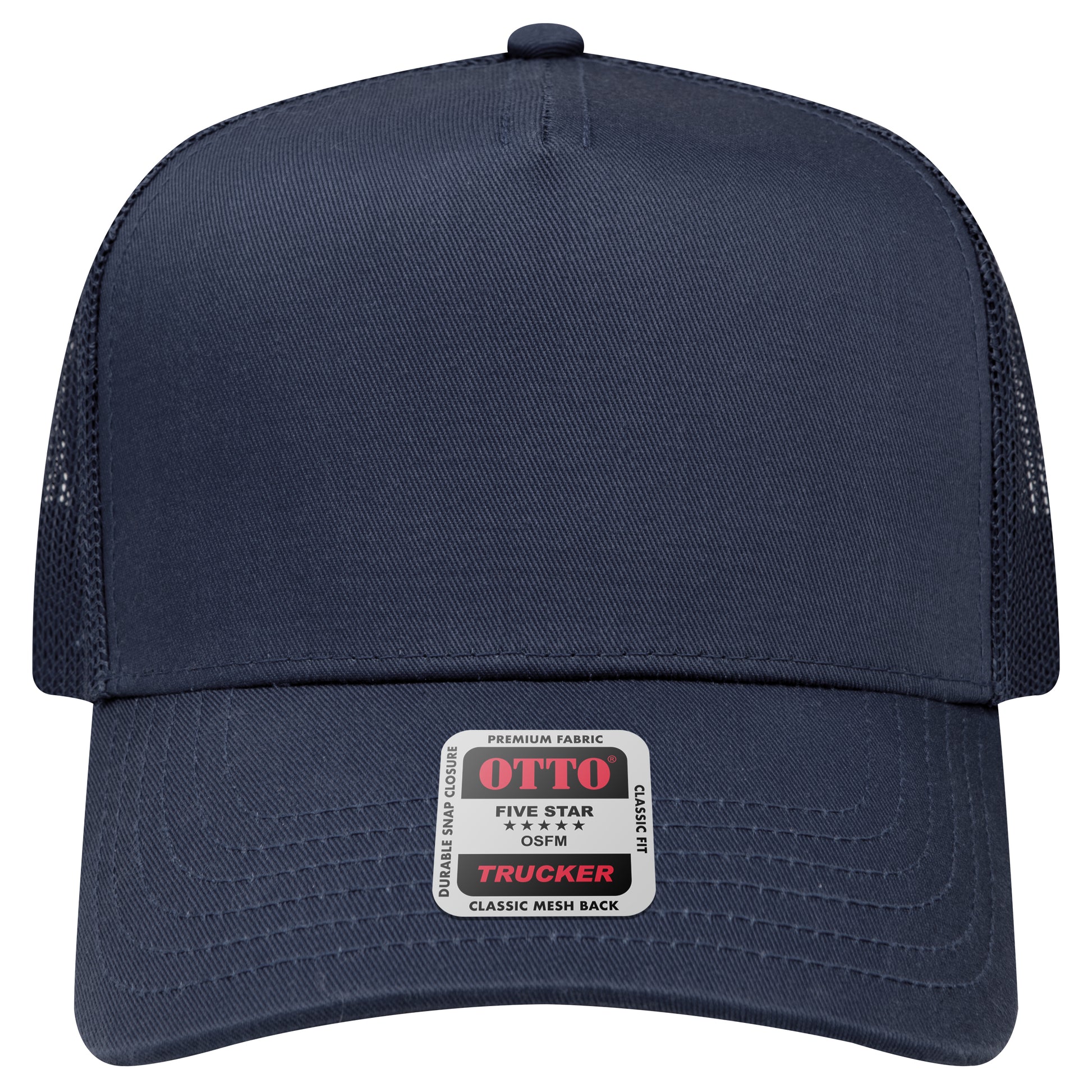 5-Panel Mid Profile Trucker Hat — Custom Leather Patch in Navy