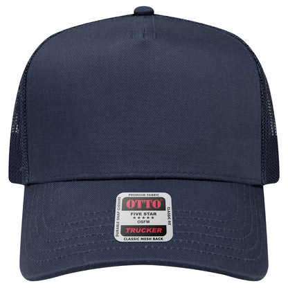 5-Panel Mid Profile Trucker Hat — Custom Leather Patch in Navy