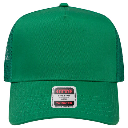 5-Panel Mid Profile Trucker Hat — Custom Leather Patch in Kelly