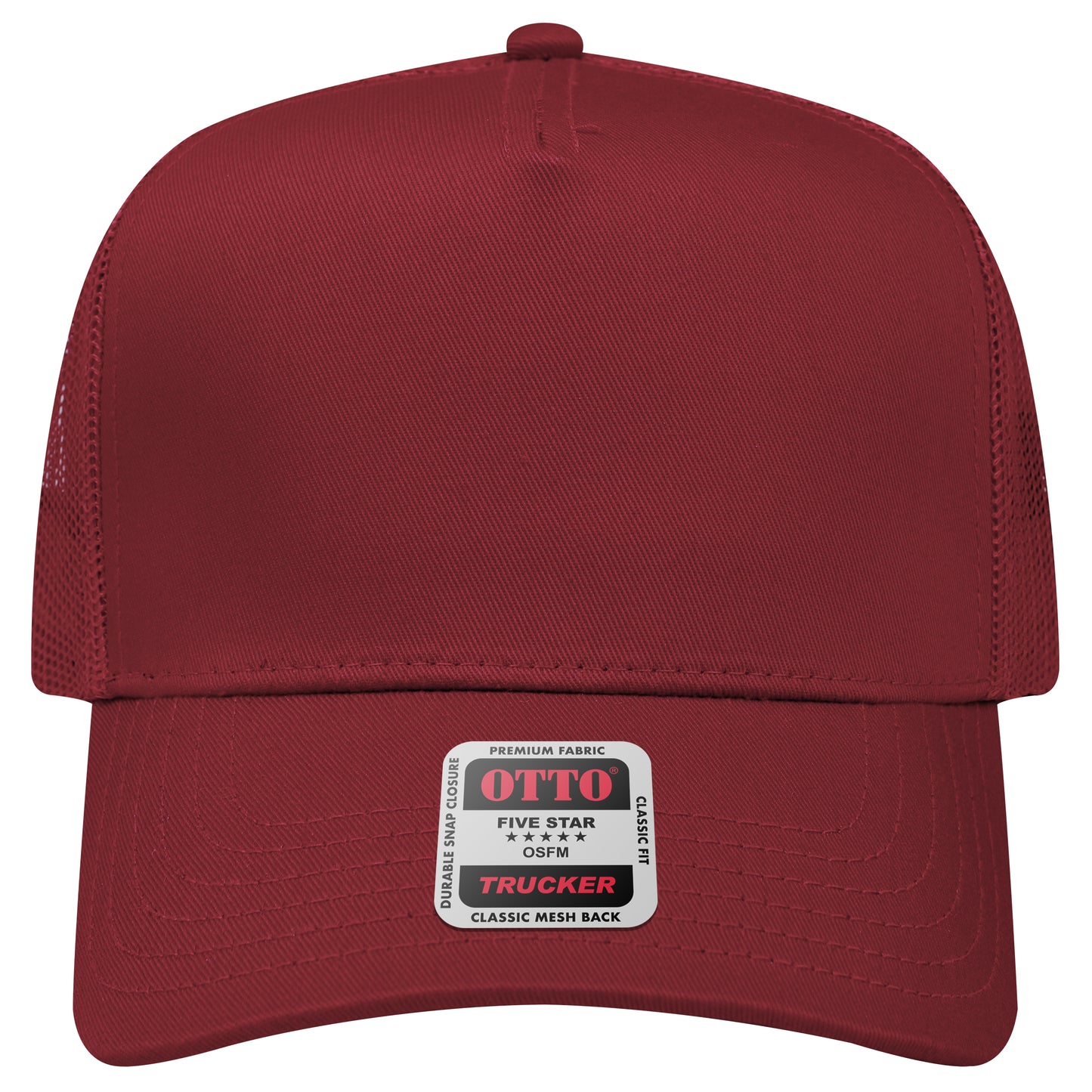 5-Panel Mid Profile Trucker Hat — Custom Leather Patch in Maroon