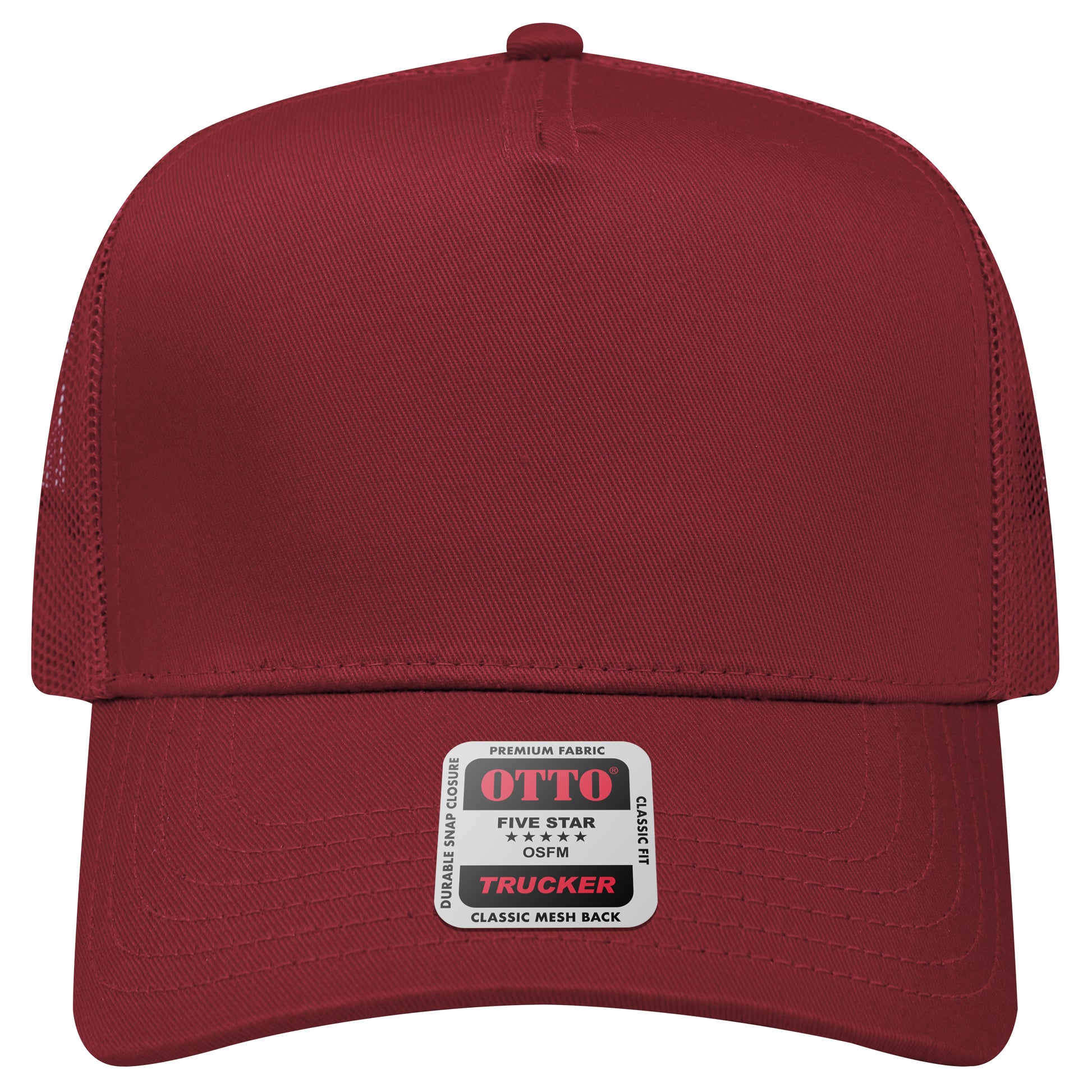 5-Panel Mid Profile Trucker Hat — Custom Leather Patch in Maroon