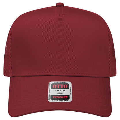 5-Panel Mid Profile Trucker Hat — Custom Leather Patch in Maroon
