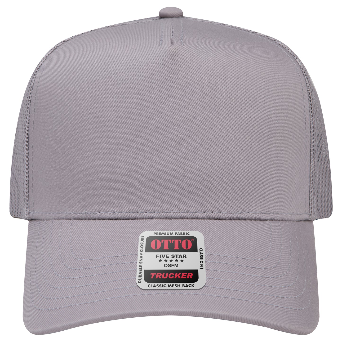 5-Panel Mid Profile Trucker Hat — Custom Leather Patch in Gray