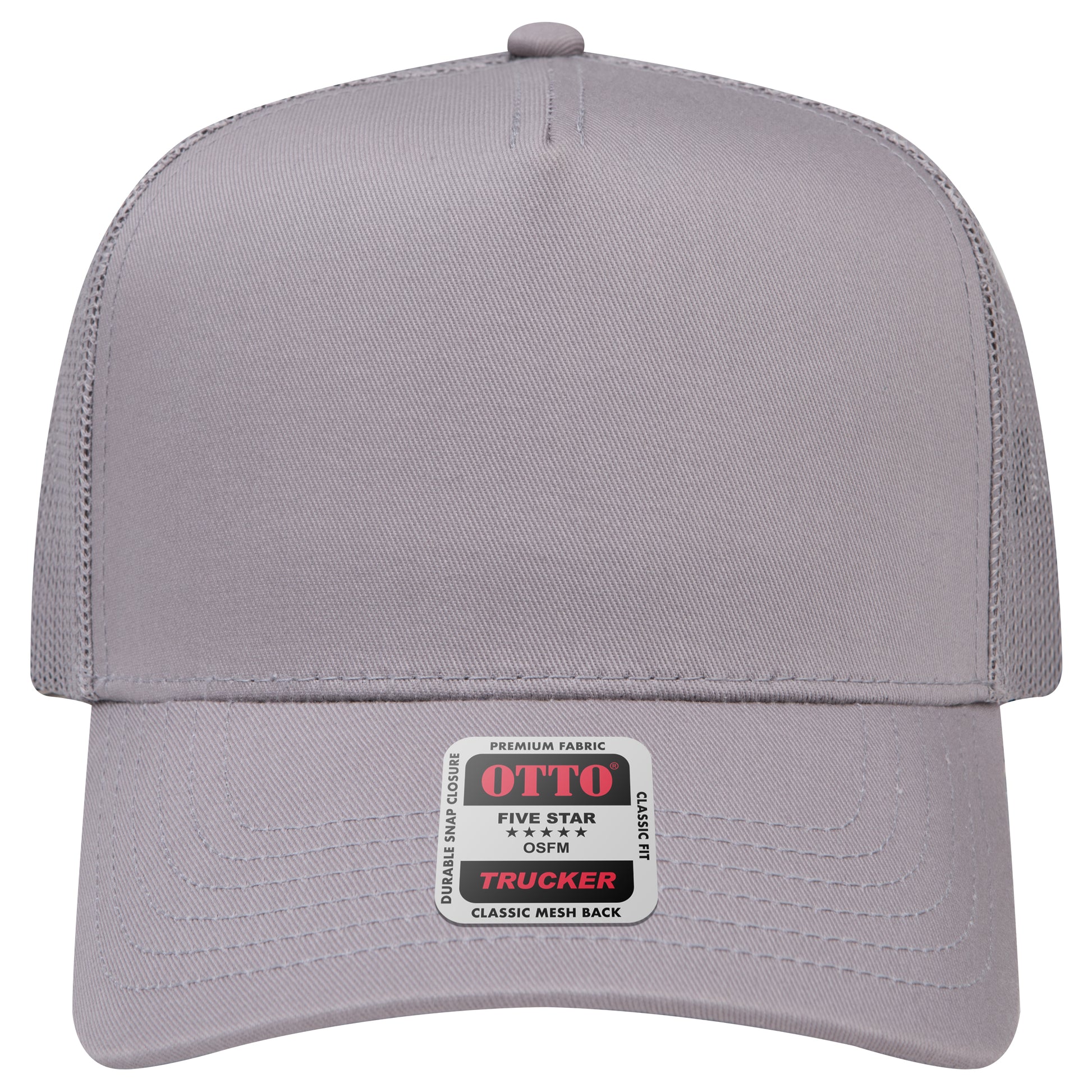 5-Panel Mid Profile Trucker Hat — Custom Leather Patch in Gray