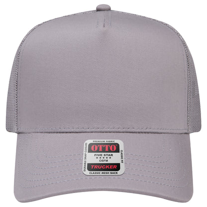 5-Panel Mid Profile Trucker Hat — Custom Leather Patch in Gray
