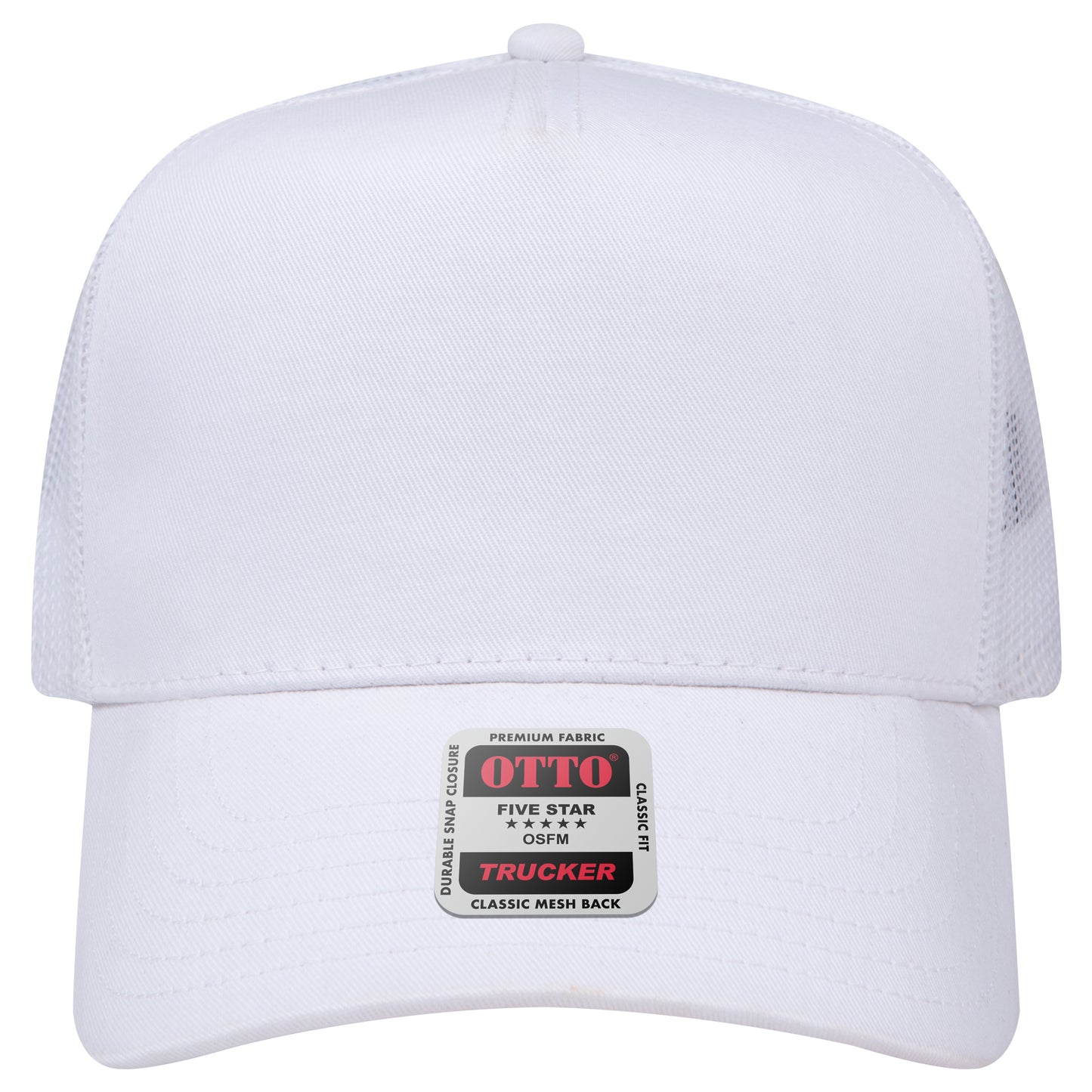 5-Panel Mid Profile Trucker Hat — Custom Leather Patch in White