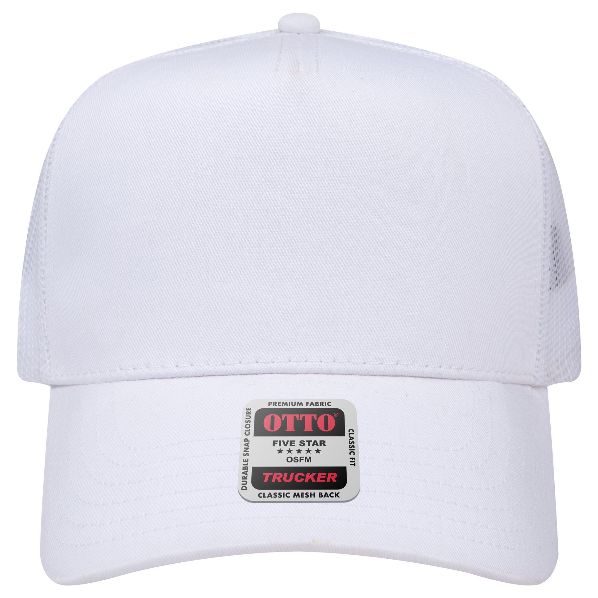 5-Panel Mid Profile Trucker Hat — Custom Leather Patch in White