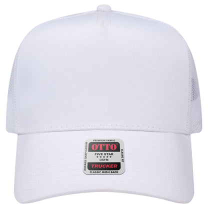 5-Panel Mid Profile Trucker Hat — Custom Leather Patch in White