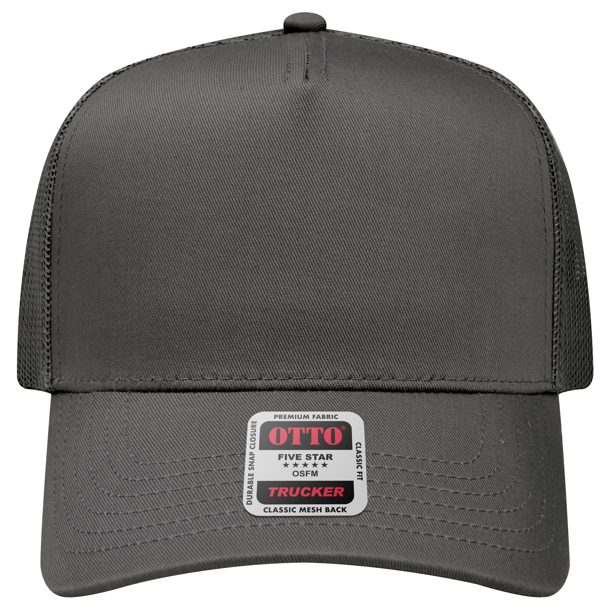 5-Panel Mid Profile Trucker Hat — Custom Leather Patch in Char. Gr en ay