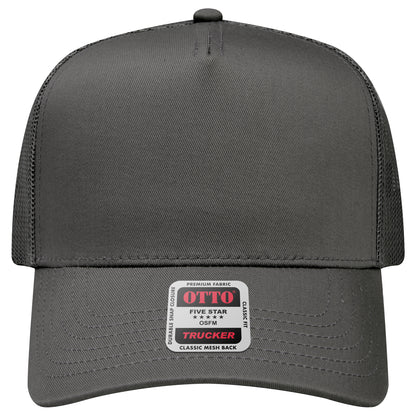 5-Panel Mid Profile Trucker Hat — Custom Leather Patch in Char. Gr en ay