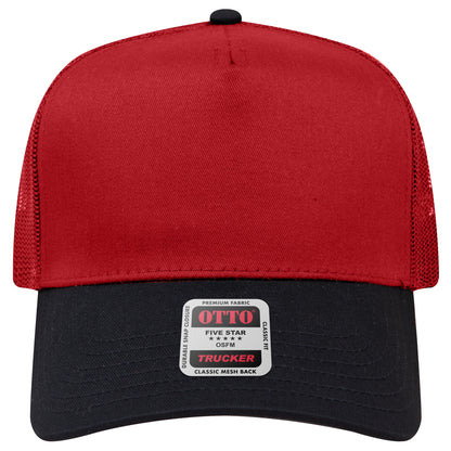 5-Panel Mid Profile Trucker Hat — Custom Leather Patch in Blk/Re