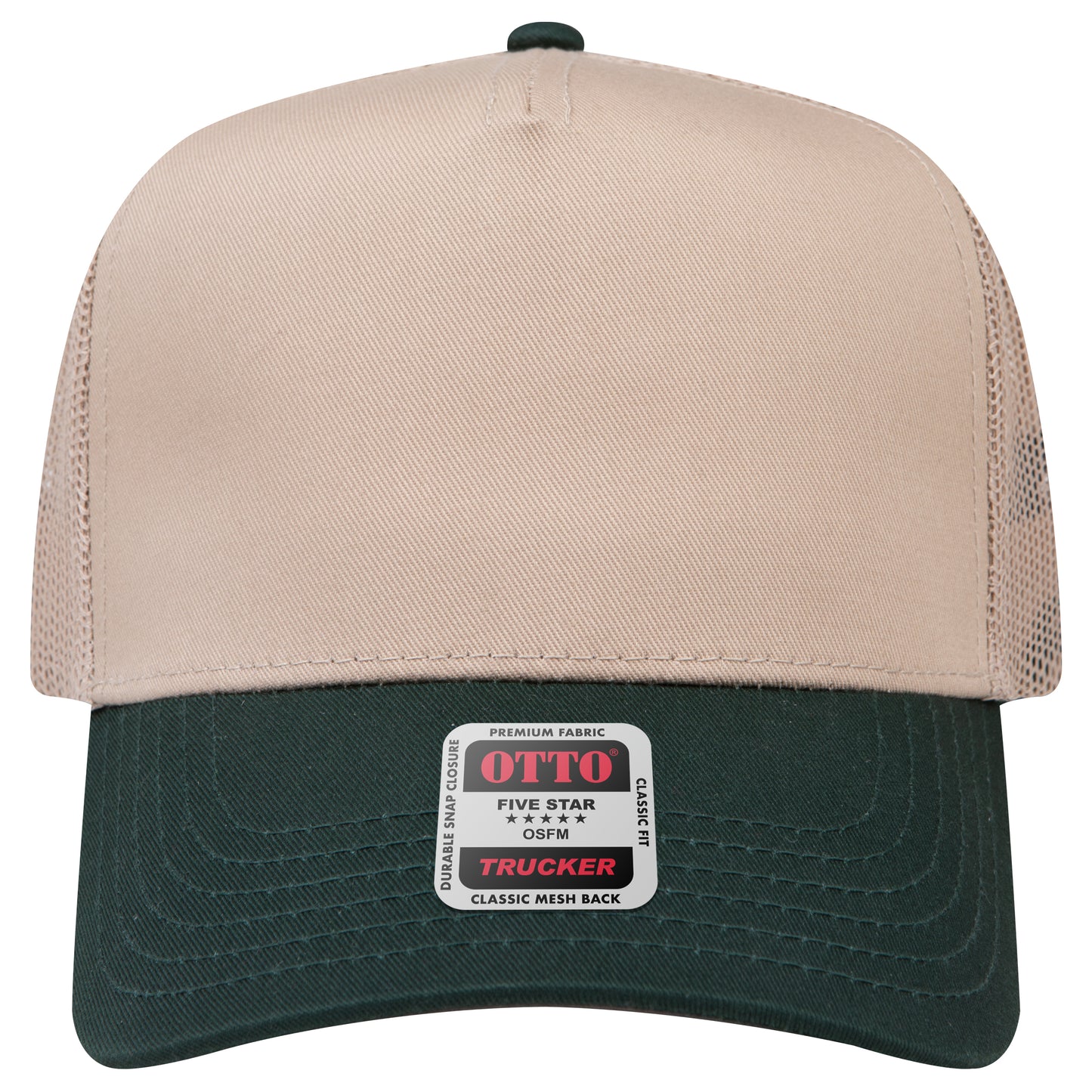 5-Panel Mid Profile Trucker Hat — Custom Leather Patch in Dk.Grn