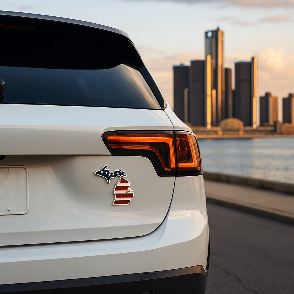 4" American Flag MI Acrylic Car Badge - Detroit Dry Goods