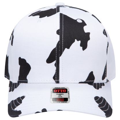 6-Panel Mid Profile Baseball Cap — Custom Leather Patch in Blk/Wh t