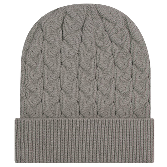 Knit Beanie — Custom Leather Patch in Gray