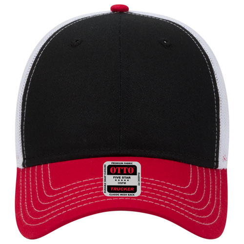 6-Panel Low Profile Mesh Back Trucker Hat — Tri-Color (Adult)