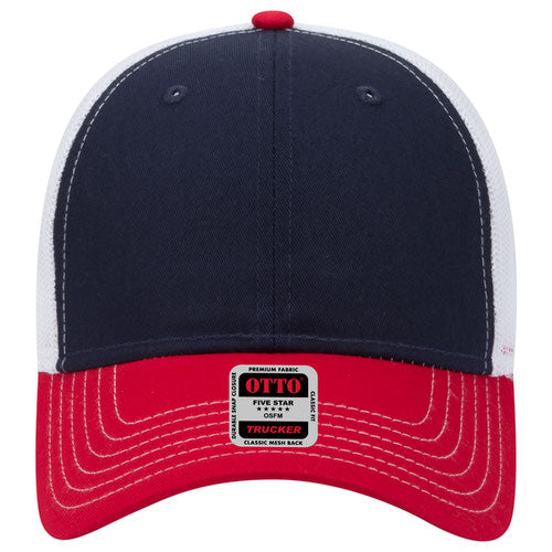 6-Panel Low Profile Mesh Back Trucker Hat — Tri-Color (Adult)