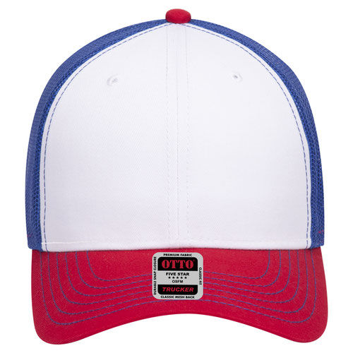 6-Panel Low Profile Mesh Back Trucker Hat — Tri-Color (Adult)