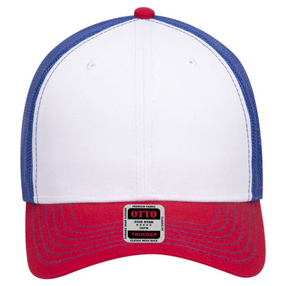 6-Panel Low Profile Mesh Back Trucker Hat — Tri-Color (Adult)