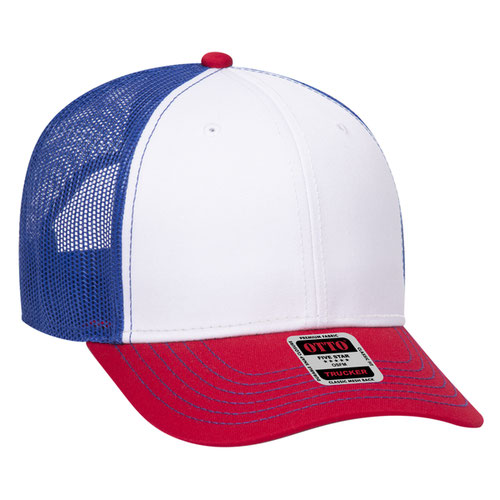 6-Panel Low Profile Mesh Back Trucker Hat — Tri-Color (Adult)
