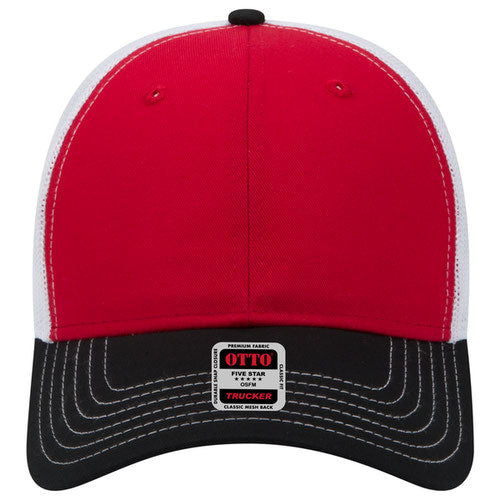6-Panel Low Profile Mesh Back Trucker Hat — Tri-Color (Adult)