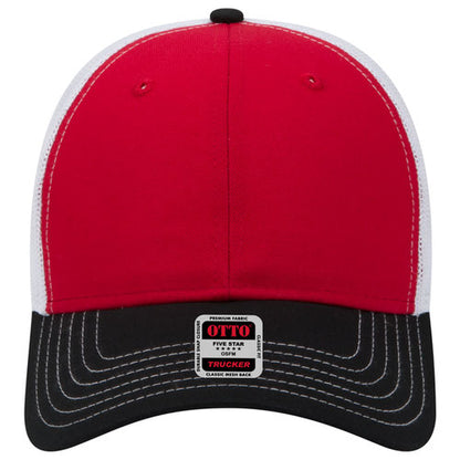 6-Panel Low Profile Mesh Back Trucker Hat — Tri-Color (Adult)