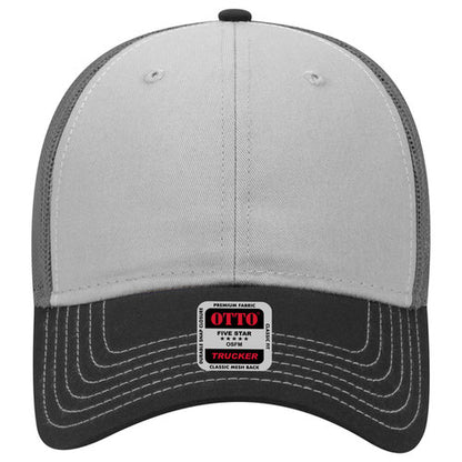 6-Panel Low Profile Mesh Back Trucker Hat — Tri-Color (Adult)